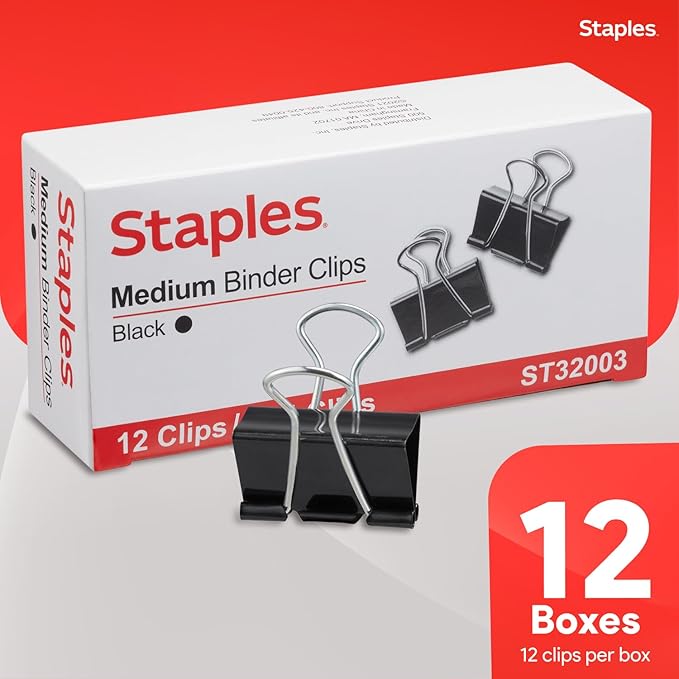 Staples Medium Binder Clips, 0.63" Capacity, 144 Clips/Pack - Image 5