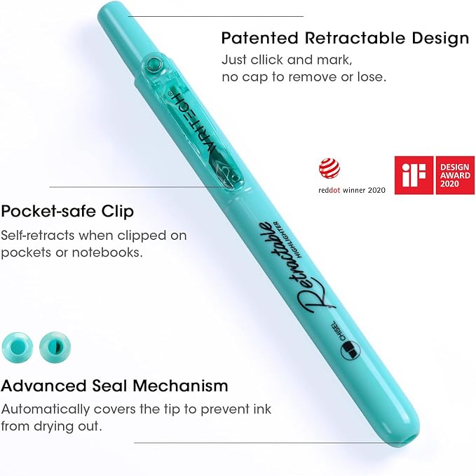 WRITECH Retractable Bible Highlighters Assorted: Pastel Colors No Bleed - Image 2