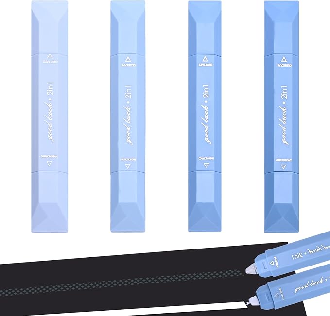 Temiary 4 Pcs 2 in 1 White Correction Tape and Double Sided Roller Set by Temiary