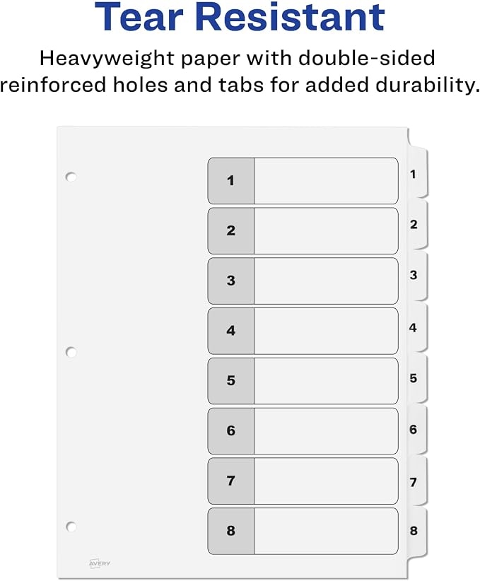 Avery 8 Tab Dividers for 3 Ring Binders, Customizable Table of Contents - Image 5