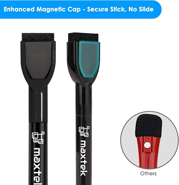 maxtek Magnetic Black Dry Erase Markers, Thin Markers Low Odor - Image 4