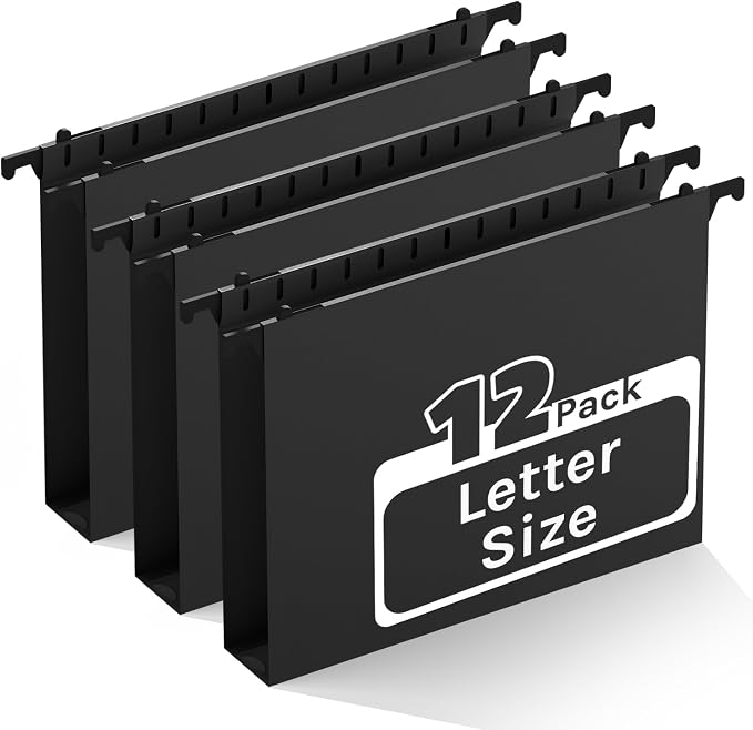 Ansook Plastic Hanging File Folders, 12 Pack Extra Capacity Letter Size File by Ansook