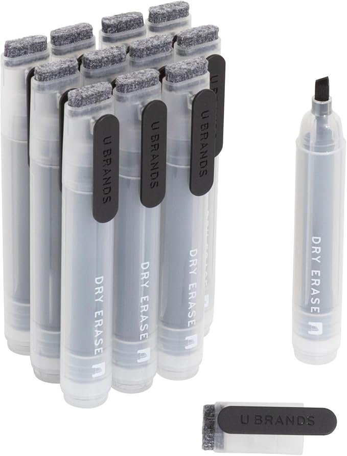 U Brands Dry Erase Markers Chisel Tip Set, 12 Pack, Low Odor Ink, Dry Erase by UBrands