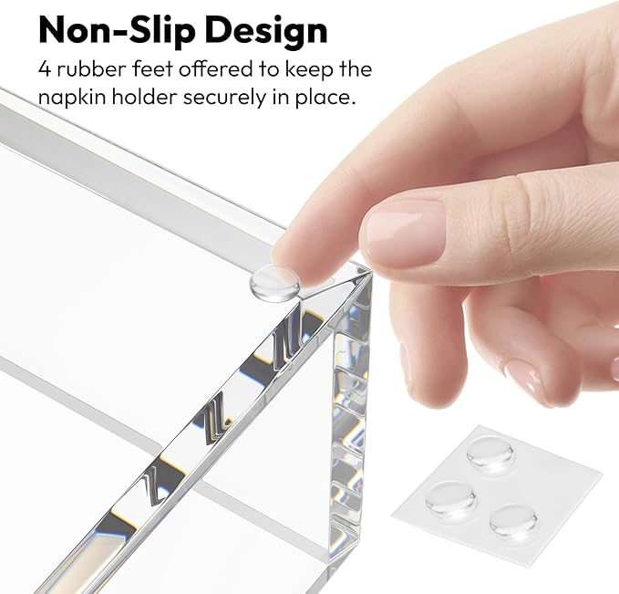 HIIMIEI Acrylic Napkin Holder for Table: Square Cocktail Napkin Dispenser, Flat Guest Towel Holder Tray, Disposable Hand Towel for Bathroom, Kitchen, Bar, Dinner, Party（Clear）-DeskLoop Office