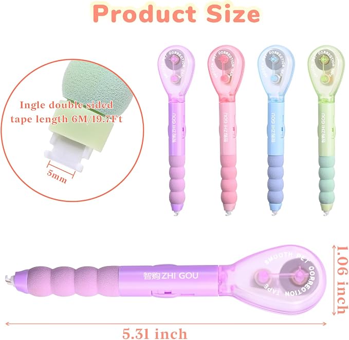 Temiary 4 Pcs White Correction Tape Pen, 19.69 ft Smooth Pull Out Tape Pens - Image 2