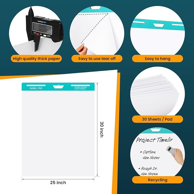 OLenyer Sticky Easel Pad, 25 x 30 Inch, 30 Sheets/Pad, 6 Pads/Pack, Flip Chart - Image 6