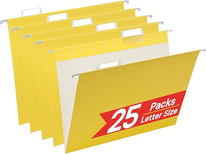 Yellow Hanging File Folders, 25 Packs Letter Size File Folder, Designed by OfficeSuppliesDirect