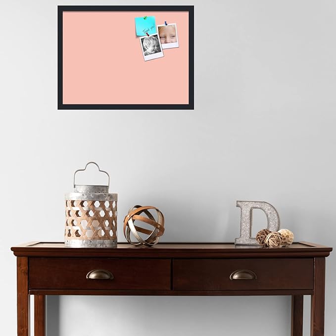 PinPix 23x17 Inch Cork Bulletin Board. This Decorative Framed Pin Board Comes with Pink Pastel Design and a Satin Black Frame. Ideal for Home Office Decor or Message Board (PinPix-1813)-DeskLoop Office