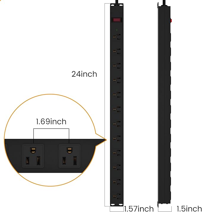 12 Outlet Long Power Strip Surge Protector with 2100 Joules, 3FT Power Cord, Wide Spaced Outlet Power Bar, Overload Protection Switch, Industrial Heavy Duty for Work Bench, Shop, Garage (Black)-DeskLoop Office