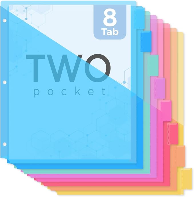 SKYDUE Binder Dividers with Tabs and Pockets, 8 Tab Dividers by SKYDUE