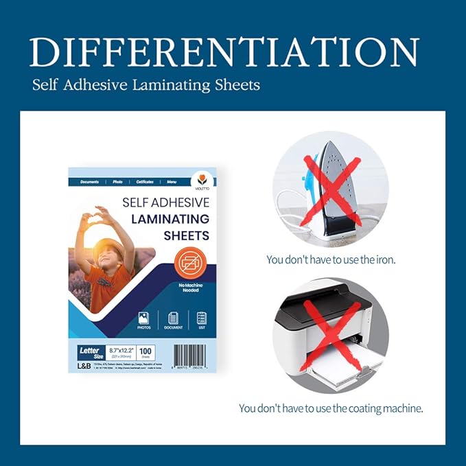 Self Stick Laminating Sheets 8.5 x 11 Inches, 4mil, Pack of 100, No Heat, No Machine, Peel and Stick Laminating Sheets, Self Adhesive Contact Paper, Self Sealing Clear Vinyl Stickers by VIOLLETO-DeskLoop Office