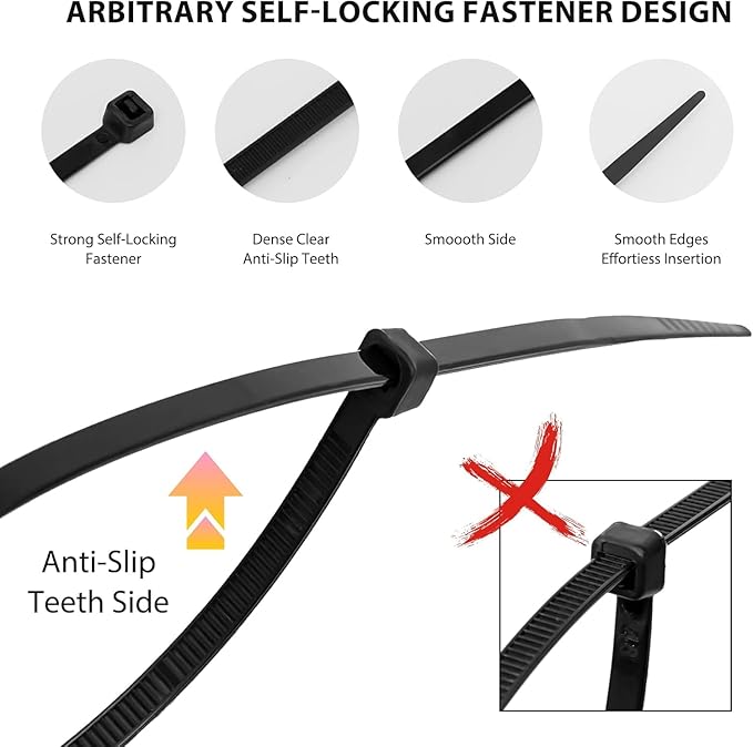 Zip Ties 8 inch, 100 Pack Heavy Duty Black Zip Ties - Image 2