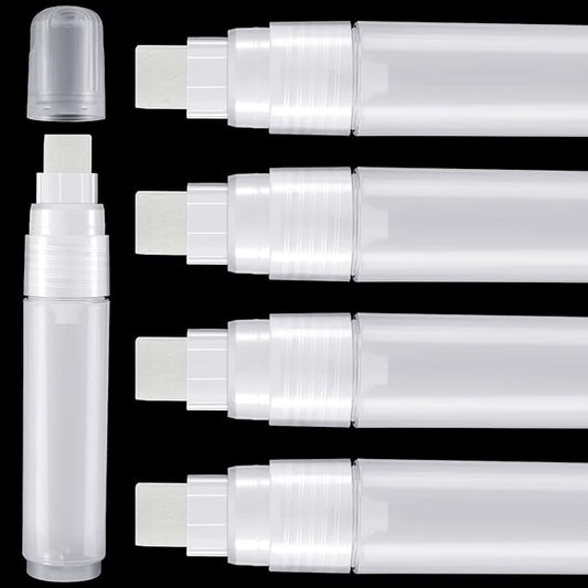 Epakh 4 Pack White Paint Pens Empty Acrylic Permanent Clear White Marker Pen Fine Point Empty Refillable Markers for Rock Painting Wood Ceramic Metallic Graffiti Paper Drawing(15 mm)