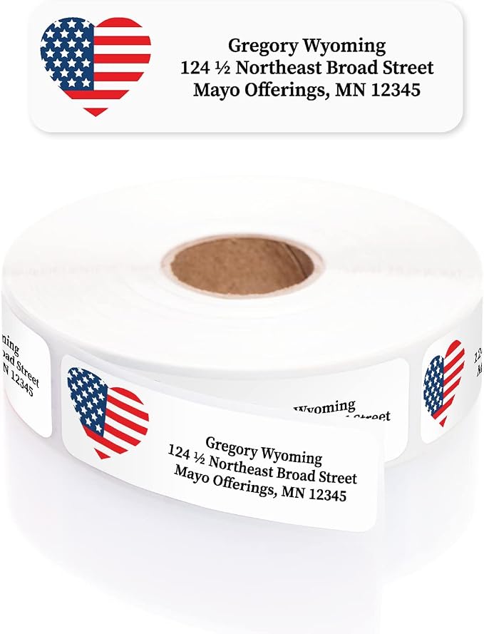 American Flag Heart Rolled Address Labels/Roll of 250 Personalized Return by ArtisticDirect