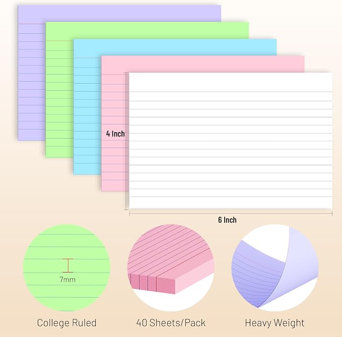 200 Pcs Colored Index Cards 4 x 6 Inch Ruled Index Cards, College Ruled Flash - Image 2