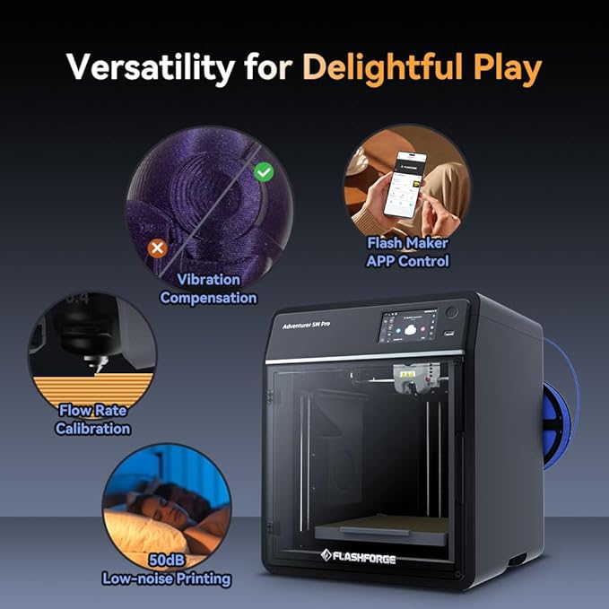 FLASHFORGE Adventurer 5M Pro 3D Printer, One-Click Auto-Printing Max 600mm/s High-Speed with 0.4/0.6mm Nozzle Bundle, CoreXY Structure & Silent Printing, Remote APP Control & Camera Surveillance-DeskLoop Office
