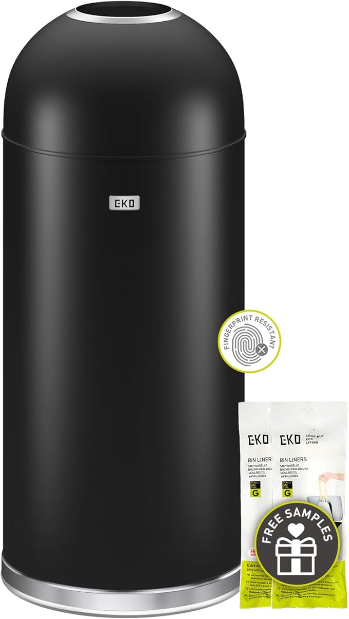 EKO Eternal 56L/15 Gallon Large Capacity Tall Commercial Trash Can, Round Open Top Waste Bin for Indoor and Outdoor, Black Steel Heavy-Duty, Durable Metal Garbage Bin for Home, Office, Restaurant-DeskLoop Office