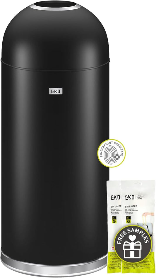 EKO Eternal 56L/15 Gallon Large Capacity Tall Commercial Trash Can, Round Open Top Waste Bin for Indoor and Outdoor, Black Steel Heavy-Duty, Durable Metal Garbage Bin for Home, Office, Restaurant-DeskLoop Office