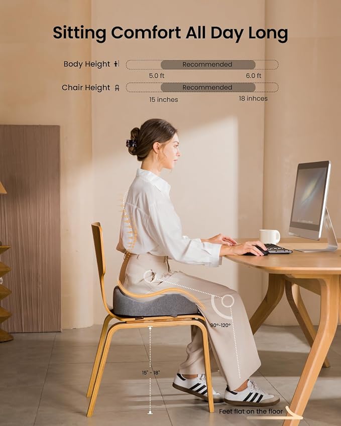 ProtoArc Seat Cushion, Office Chair Cushion for Sciatica, Coccyx Cushion, Ergonomic Memory Foam Seat Cushion for Car, Home, Pressure Relief Pad for Hip, Tailbone, All Day Comfort - Gray-DeskLoop Office