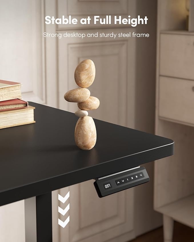 FEZIBO One-Piece Standing Desk Adjustable Height Stand up Home Office Desk, 32x24 Inch Electric Standing Computer Desk, with 4 Memory Presets, Fixable casters, Black-DeskLoop Office