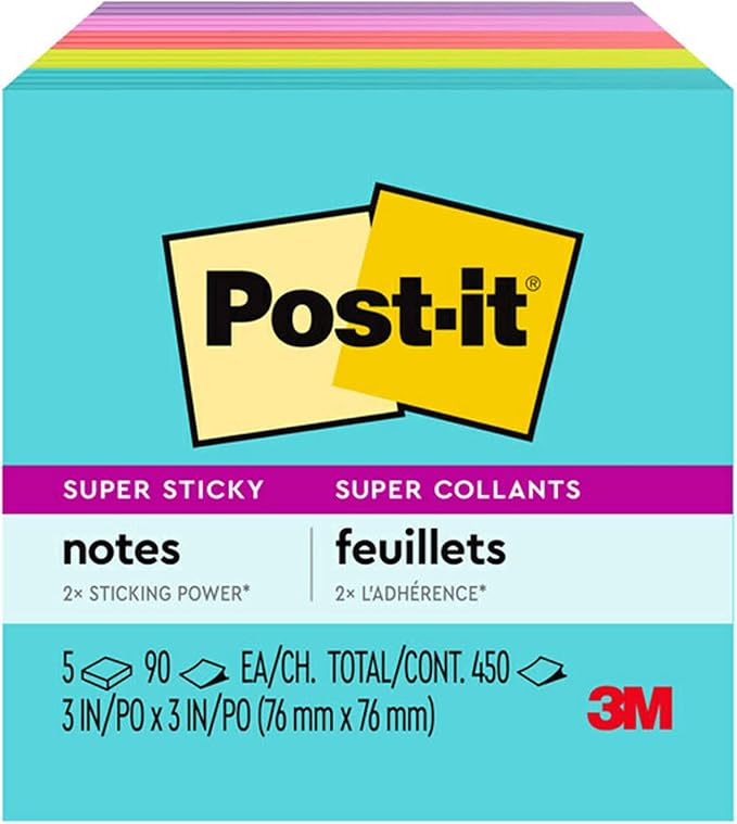 Post-it Super Sticky Notes, 3 x 3 in, Supernova Neons, 5 Pads | School Supplies - Image 11