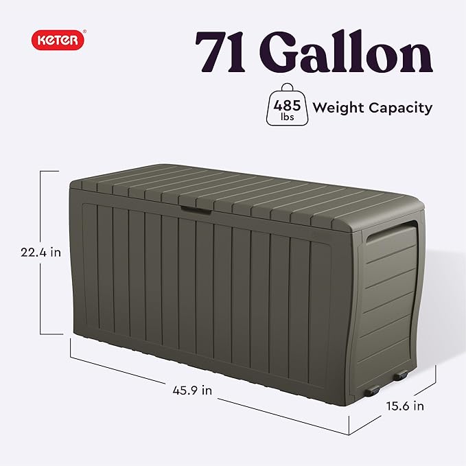Keter Marvel Plus 71 Gallon Resin Deck Box-Organization and Storage for Patio Furniture Outdoor Cushions, Throw Pillows, Garden Tools and Pool Floats, Mossy Brown-DeskLoop Office