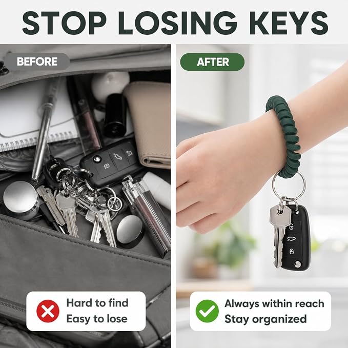 BIHRTC Pack of 6 Wrist Keychain Spiral Stretchable Plastic Coil Wrist Key - Image 3