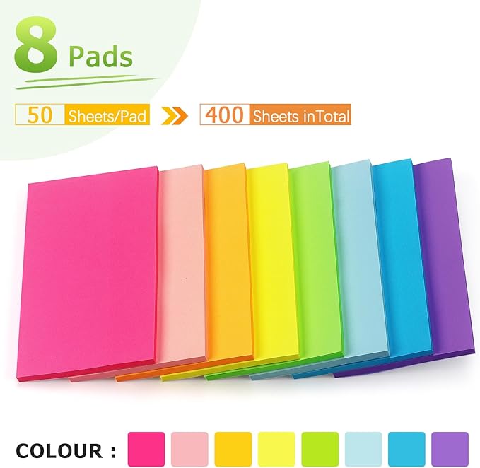 Winner Aura Sticky Notes 3x5 inch Bright Colors Self-Stick Pads 8 Packs 400 Sheets-DeskLoop Office