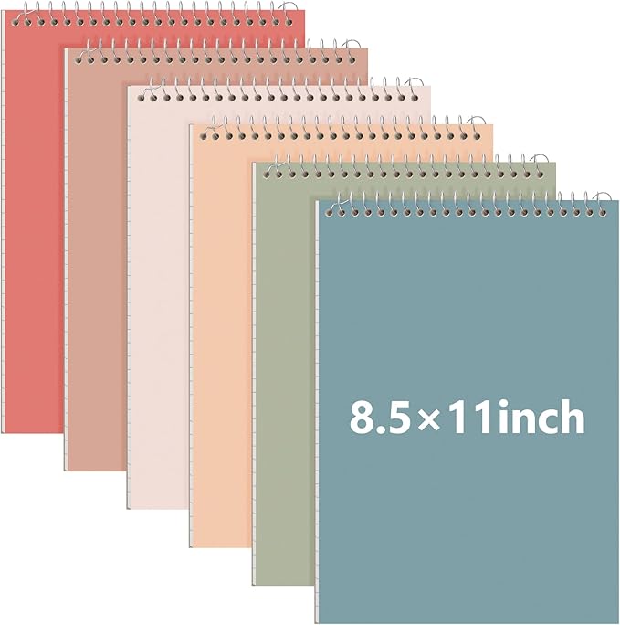 6 Pack 8.5 x 11'' Top Bound Office Steno Book Wide Ruled Double Sided Spiral Notebooks Reliable White Paper 70 Sheets/Pad Pastel Colors Covers for Writing School Notes(Business Color)-DeskLoop Office