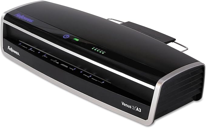 Fellowes Laminator Venus 2 125, Rapid 30-60 Second Warm-up Laminating Machine, with Laminating Pouches Kit (5734801), Black, Silver, 5.1" x 21.3" x 8.2"-DeskLoop Office