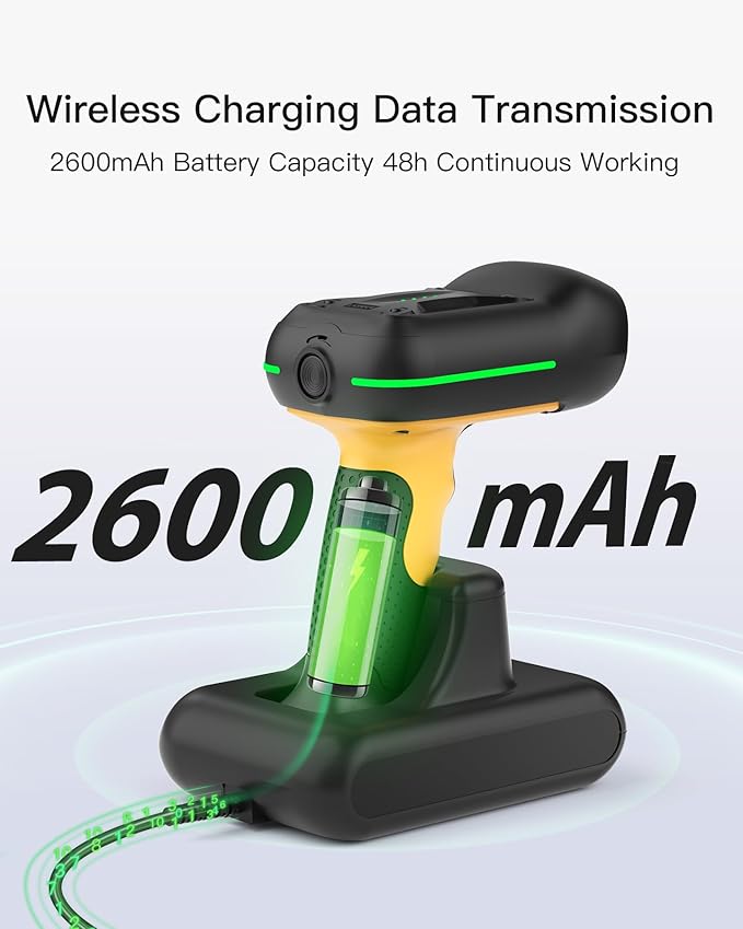 Inateck Industrial Barcode Scanner Wireless, 2D QR Code Scanner with Smart Charging Stand, IP67 Waterproof and Dustproof, Barcode Reader with 2600mAh Battery，Handscanner with App & SDK, BCST-75S-DeskLoop Office