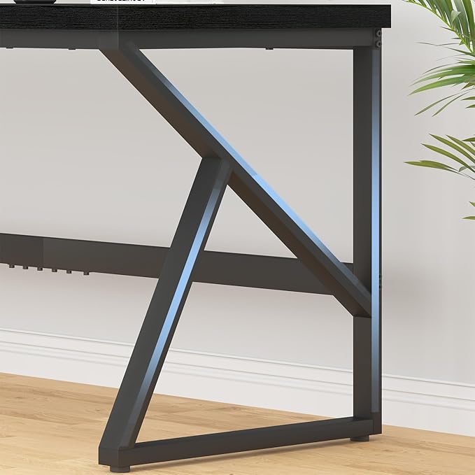 HSH Extra Long Black Computer Desk, 78 inch Large Home Office 2 person Desk, Industrial Metal Wood double Desk for Executive Work Writing Study, Modern Black Bedroom Living Room PC Laptop Gaming Table-DeskLoop Office