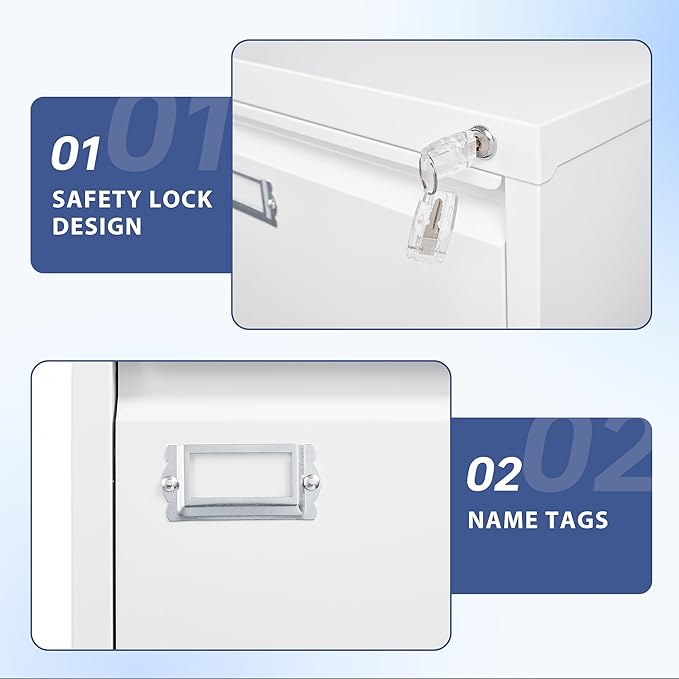 5 Drawer File Cabinet, Filing Cabinets for Home Office, Vertical File Cabinet with Lock, 61.6" H Locking File Cabinet for A4 Legal/Letter, Assembly Required (White)-DeskLoop Office