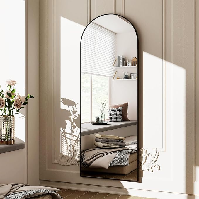HARRITPURE 58"x18" Arched Full Length Mirror Free Standing Leaning Mirror Hanging Mounted Mirror Aluminum Frame Modern Simple Home Decor for Living Room Bedroom Cloakroom, Black-DeskLoop Office