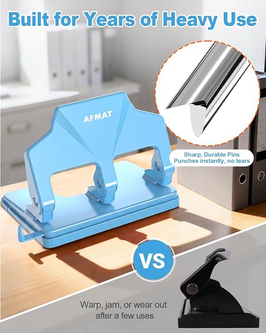 AFMAT 3 Hole Punch Heavy Duty, 40-Sheet Three Hole Punch, 50% Reduced Effort - Image 4
