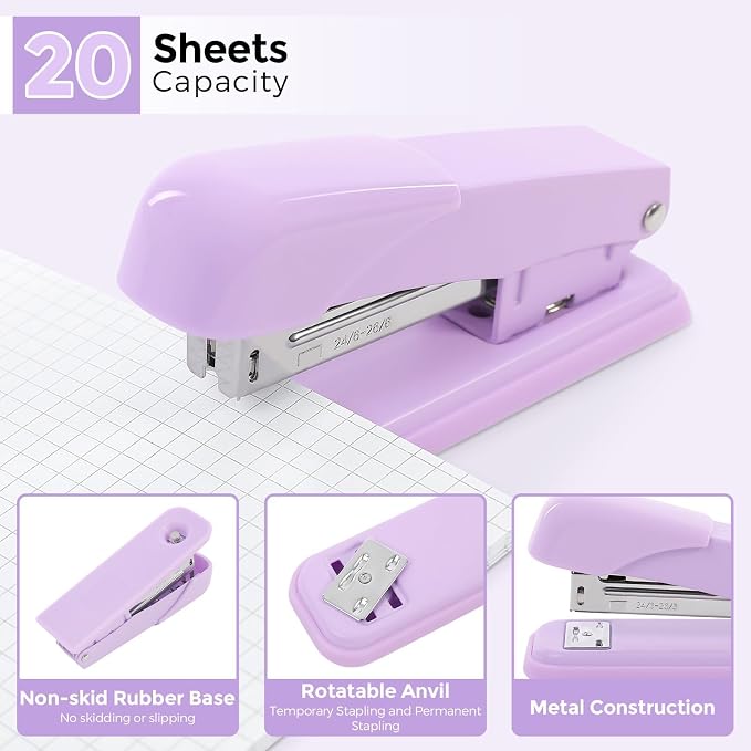 SKYDUE Purple Desk Accessories, Tape Dispenser, Binder/Paper Clips and 1000pcs - Image 5