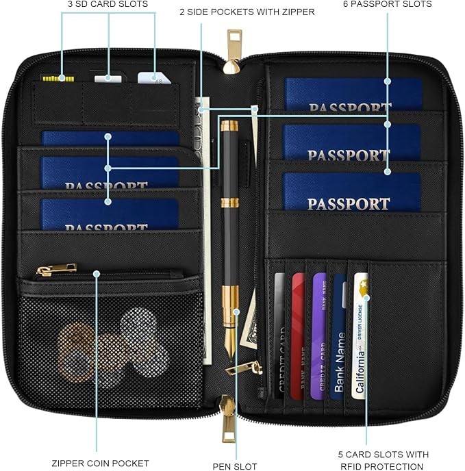 Family Passport Holder Wallet RFID Blocking Document Organizer PU Leather - Image 2
