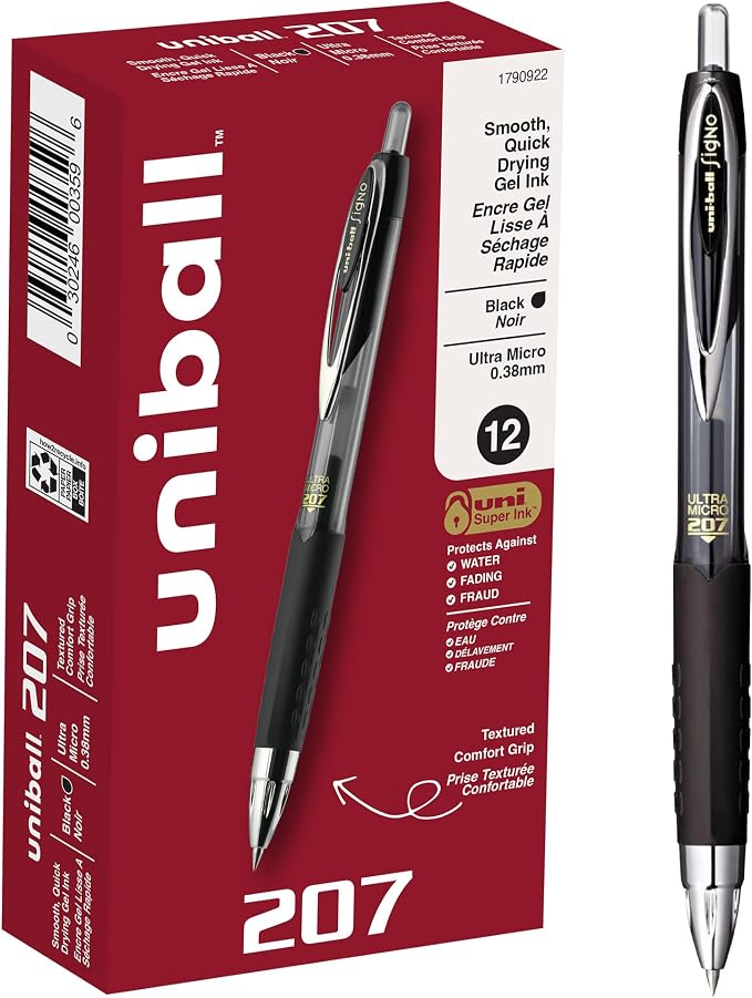 uniball 207 Retractable Gel Pens, Ultra Micro Point, 12 Pack by uni-ball