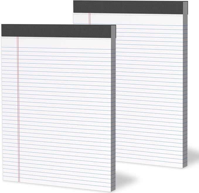 2 Pack 8.5 x 11 Inch White Legal Pads, College Ruled Writing Pads by Unknown