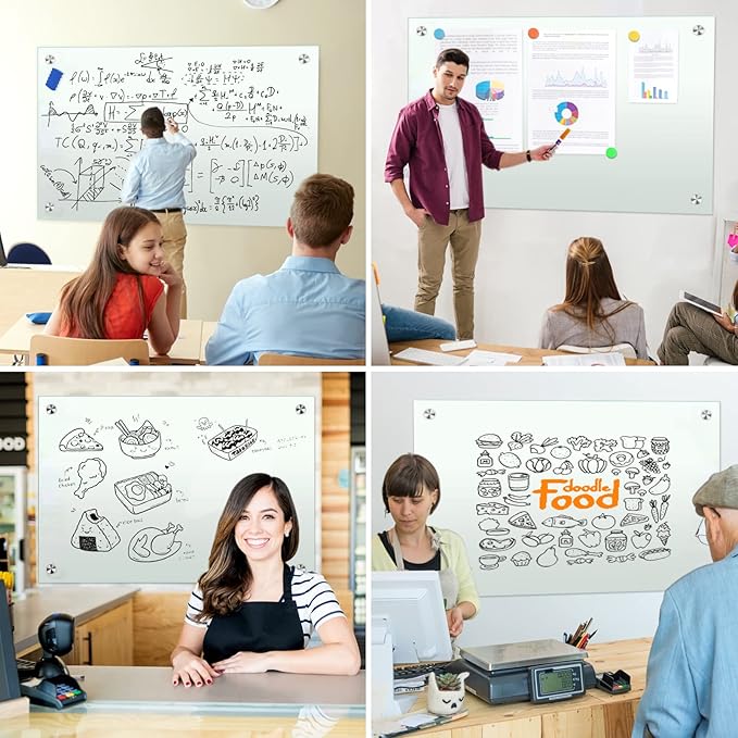 H-Qprobd Dry Erase White Board for Wall 72"x40" Magnetic Glass Frameless Whiteboard Mount for Home School Supplies or Home Office Decor, Includes 8 Magnets, 8 Markers and 2 Erasers-DeskLoop Office