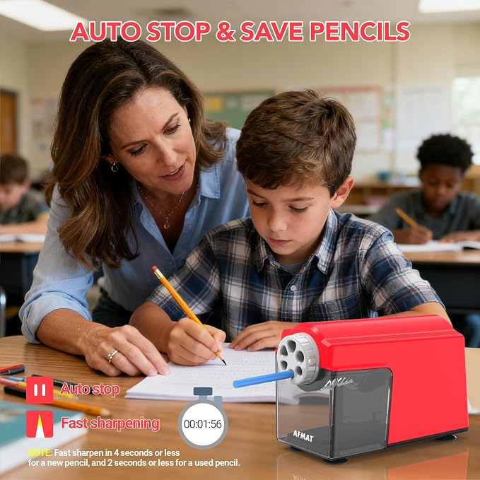 AFMAT Electric Pencil Sharpener Heavy Duty, 6 Holes, Cordless & Rechargeable - Image 4