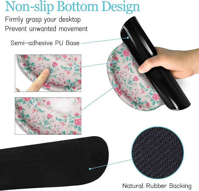 LIMKRIAN Pink Floral Desk Mat, Ergonomic Mouse Pad Set - Image 5