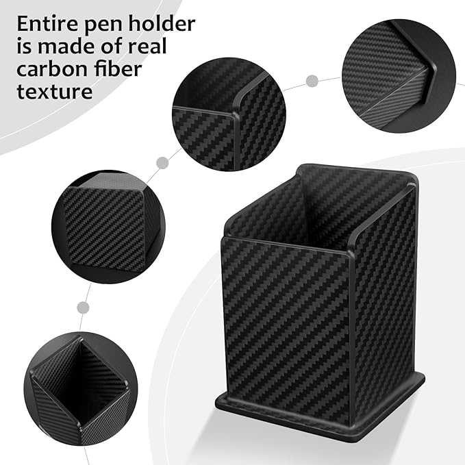 Carbon Fiber Black Pen Holder Cup for Desk, Black Pencil Cup Holder for Desk Office Pen Organizer,Modern Minimalist Pen Holder,Matte Black-DeskLoop Office