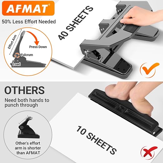 AFMAT Heavy Duty 3 Hole Punch, 40-Sheet Three Hole Puncher - Image 2