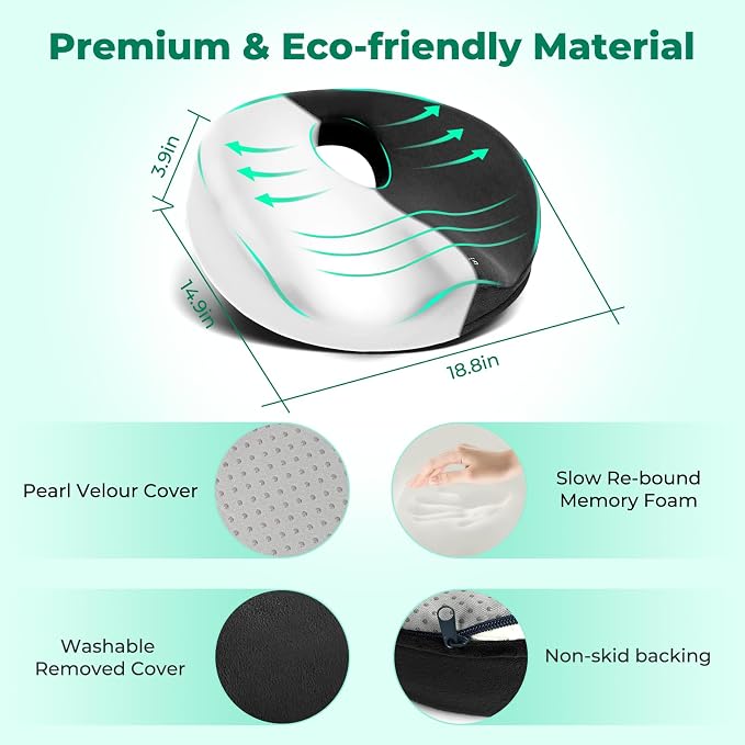 SAHEYER Donut Pillow for Tailbone Pain, Memory Foam Hemorrhoids Pillow for - Image 2