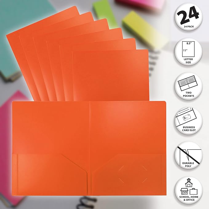 Better Office Products Heavyweight Plastic 2 Pocket Portfolio Folder, Letter - Image 3