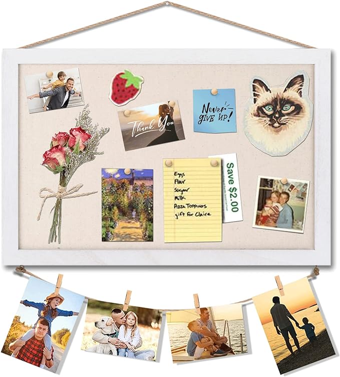 Miratino Cork Board Bulletin Board, 16 "x11 White Linen Cork Boards for Walls with White Frame, Pin Board Vision Board for Home Kitchen School Office Decor-DeskLoop Office