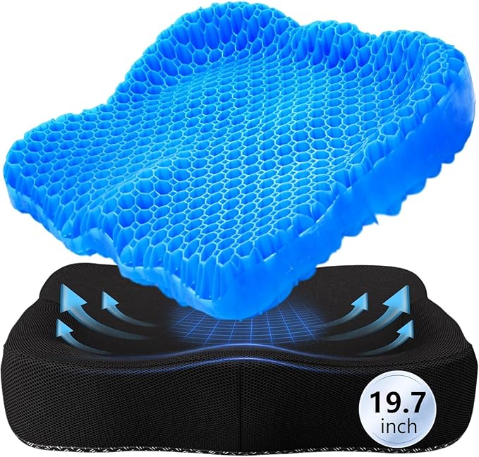Thicken 19.7in Seat Cushion Gel, Large Cooling Seat Cushion for Long Sitting, Cushion for Wheelchair, Pressure Relief Cushion Seat for Office Chair, Chair Seat Pads for Car Desk Chair Kayak Stadium-DeskLoop Office