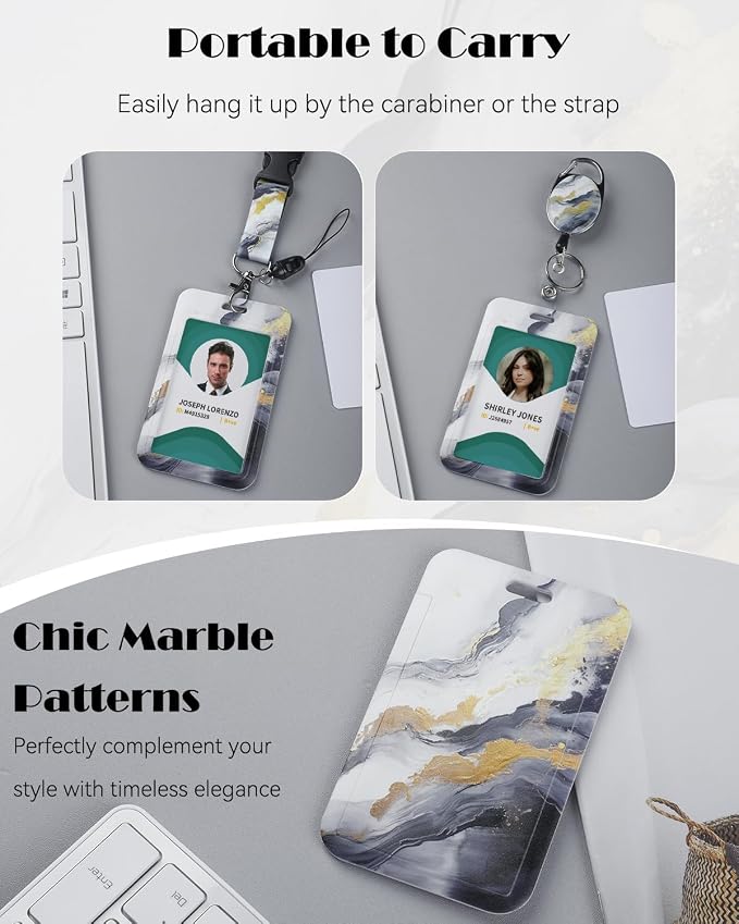 Uniclife Marbling Sliding Badge Holder Black & White Marble Pattern Plastic - Image 6