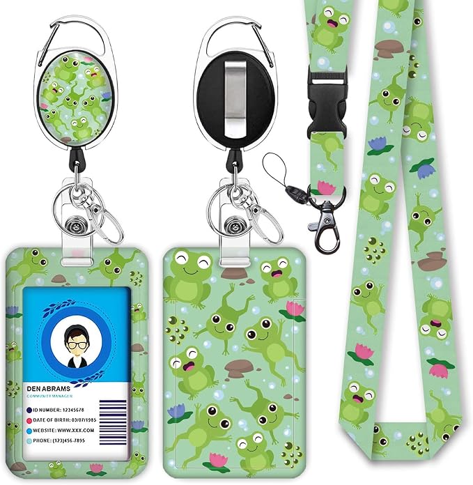Cute Frog Lanyards for Id Badges, Retractable ID Badge Holder by Giancomics